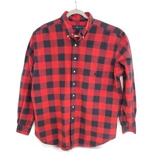 Ralph Lauren‎ Shirt Mens XLT Tall Red Black Buffalo Plaid Button Down Pony Logo